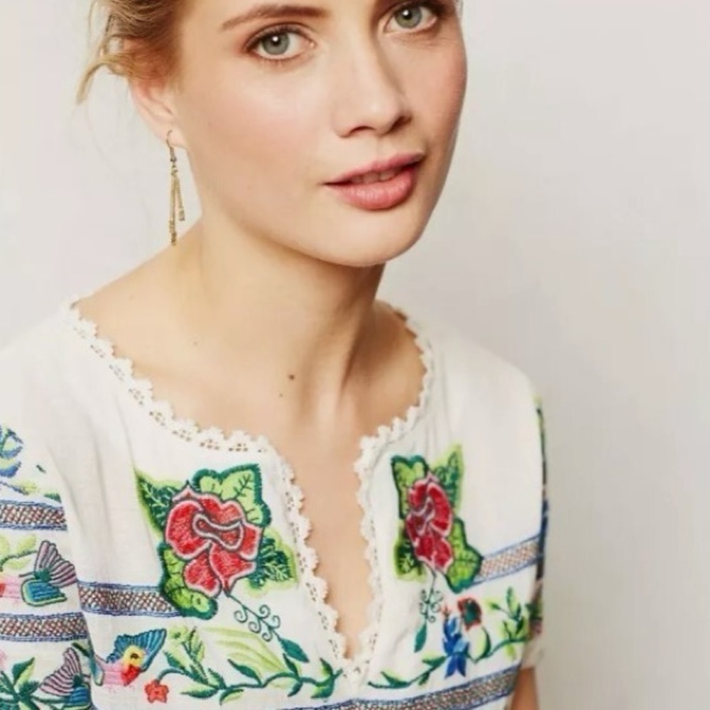 Vanessa Virginia Moineau Bouquet Embroidered Top/ Ivory Anthropologie - Picture 3 of 9